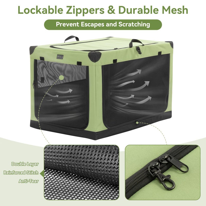 PETSFIT Soft Dog Crate, Dog Travel Crate - 36 Inch Lightweight, Easy Setup, sturdy Portable Dog Crate, Adjustable Framework with 3 Mesh Door, Soft Sided Collapsible Dog Kennel Green - Image 5